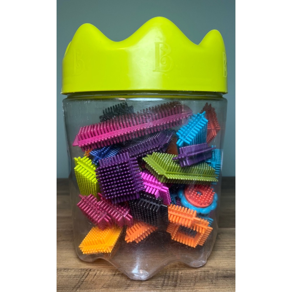 B. Toys Bristle Block Stackadoos Building Set 46 Pieces in Storage Jar Colorful